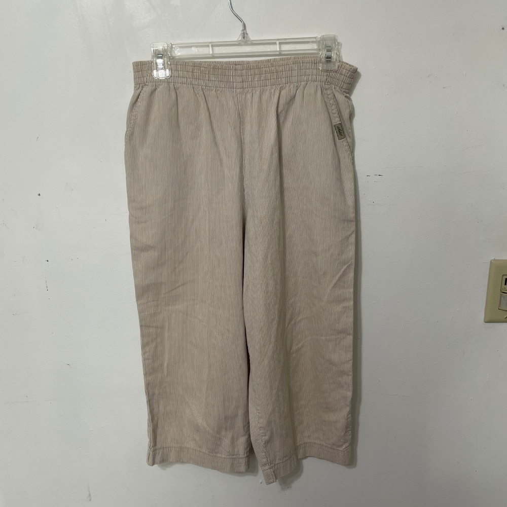 Chic Womens Vintage Striped Elastic Waist Seersucker Straight Leg 8